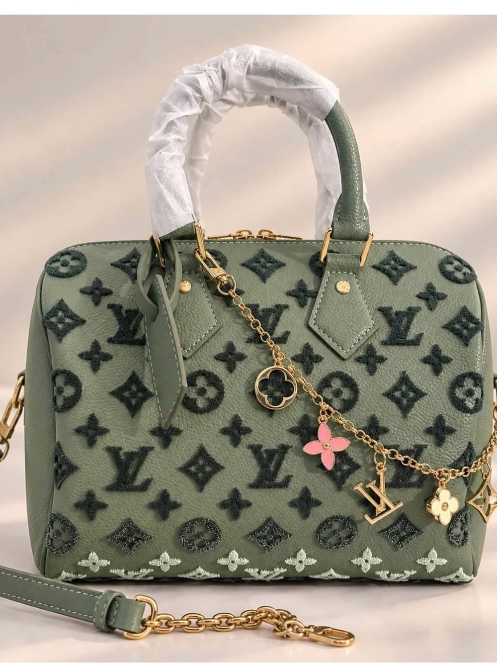 FASHION DESIGNER SAGE GREEN Monogram Satchel-NWOT